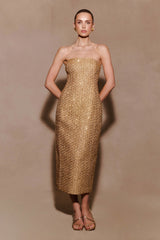 Gala Strapless Tweed Midi Dress - Gold