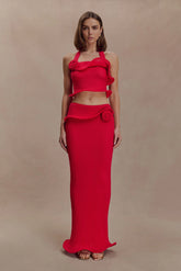 Samira Knit Wired Maxi Skirt - Red
