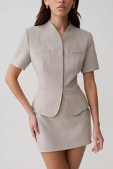 Laila Suiting Short Sleeve Top - Grey