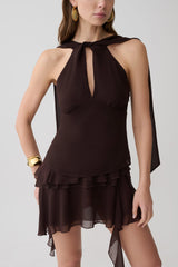 Nora Chiffon Layered Mini Skirt - Cacao Brown