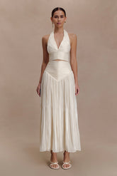 Makena Gathered Midi Skirt - Opal White