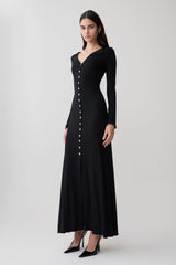 Tanya Buttoned Long Sleeve Maxi Dress - Black