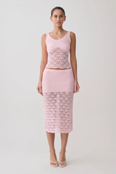 Atlantis Crochet Knit Midi Skirt - Baby Pink