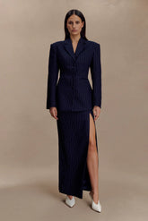 Cassie Column Maxi Skirt - Navy Pinstripe