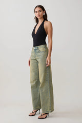 Joey Mid Rise Wide Leg Jeans - Green Wash