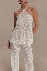 Corey Crochet Halter Neck Top - Ivory