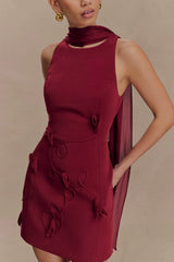 Skyler Suiting Embroidered Mini Dress - Wine