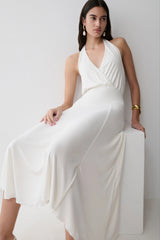 Krish Hankie Halter Midi Dress - White