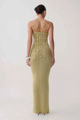 Shami Lurex Maxi Dress With Flowers - Gold
