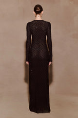 Acadia Diamante Long Sleeve Maxi Dress - Black