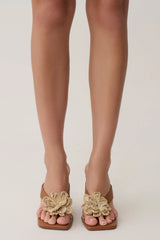 Reed Floral Raffia Heel - Tan