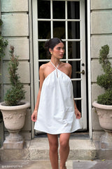 Sonja Keyhole Halter Cotton Mini Dress - White