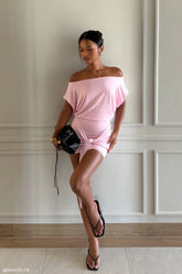 Maiara Shortsleeve Slinky Tie Mini Dress - Pink