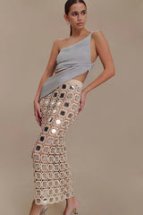 Noel Mirror Knit Midi Skirt - Beige