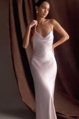 Lilly Sweetheart Satin Maxi Dress - Soft Pink