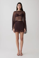 Nina Lace And Satin Mini Skirt - Chocolate