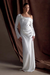 Iris Long Sleeve Satin Maxi Dress - White