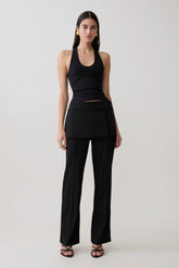 Daisy Wrap Skirt Straight Leg Pants - Black