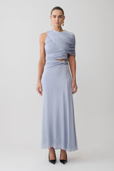 Adrienne Lurex Knot Maxi Skirt - Pastel Blue