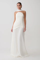 Juno Strapless Pleated Maxi Gown - White