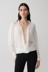Berkley Draped Long Sleeve Shirt - White