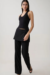 Daisy Wrap Skirt Straight Leg Pants - Black