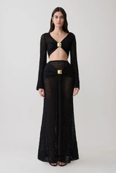 Mania Crochet Maxi Skirt With Hardware - Black