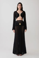 Mania Crochet Maxi Skirt With Hardware - Black
