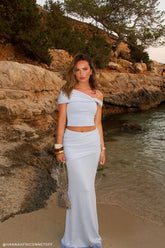 Irene Gathered Knit Maxi Skirt - Blue