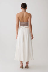 Claire Pearl Button Midi Skirt - White