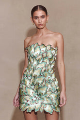 Juniper Hand Embroidered Floral Mini Dress - Gold/Teal