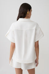Selena Linen Short Sleeve Shirt - White