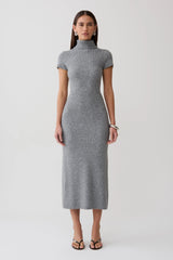 Goldie High Neck Knit Midi Dress - Grey Marle