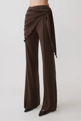 Anfie Straight Leg Pants With Waist Wrap - Dark Chocolate