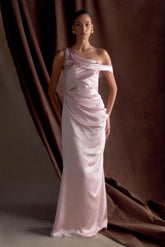 Dalia Off Shoulder Satin Maxi Dress - Soft Pink