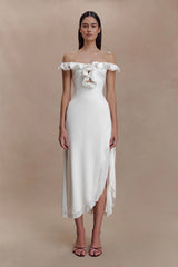 Allegra Off Shoulder Ruffle Midi Dress - Ivory