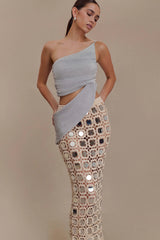 Corah Lurex Drape Knit Top - Silver