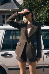 Romy Structured Blazer With Hardware - Herringbone
