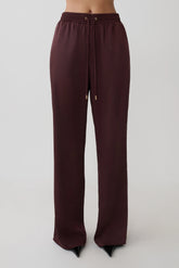 Danica Straight Leg Satin Pants - Mahogany