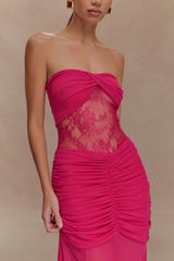 Khadijah Lace And Mesh Maxi Dress - Dragonfruit