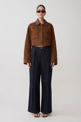 Remy Faux Suede & Leather Collared Jacket - Tan
