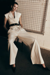 Raya Mid Rise Wide Leg Linen Pant - Natural Beige