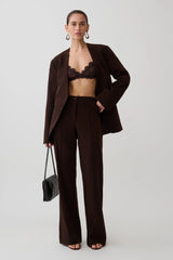 Darcie Drop Shoulder Suiting Blazer - Dark Chocolate