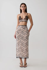 Kimberly Lace Pencil Midi Skirt - Nude Lace