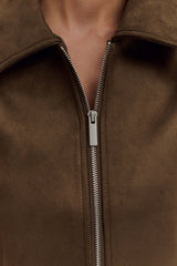 Hayes Faux Suede Collared Jacket - Chocolate