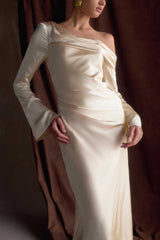 Iris Long Sleeve Satin Maxi Dress - Blush Gold