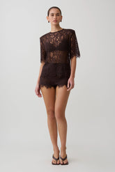 Gigi Lace Mini Shorts - Dark Chocolate
