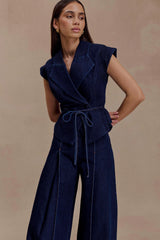 Charley Structured Tie Denim Top - Indigo Blue