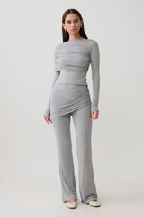 Keaton Modal Straight Leg Overlay Pant - Grey Marle
