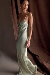 Lilly Sweetheart Satin Maxi Dress - Sage